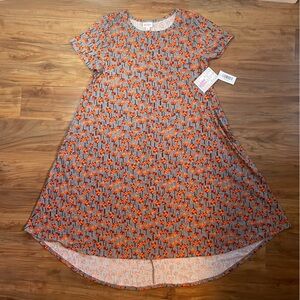 LuLaRoe M Carly Orange and Gray Minecraft Tree Patterned Dress